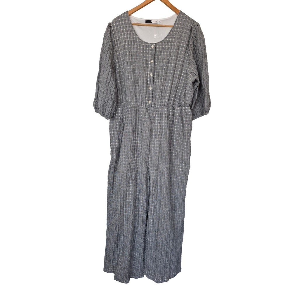 Piper & Scoot Exclusive Seersucker Wide Leg Jumpsuit Puff Sleeve Size XL